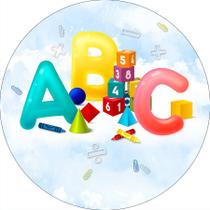 Painel De Festa Redondo 1,50x1,50 - ABC Letras E Números Coloridos 001