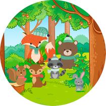 Painel De Festa Redondo 1,50x1,50 - Animais Bosque 002 Painel De Festa Redondo 1,50x1,50 - Animais Bosque 002