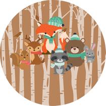 Painel De Festa Redondo 1,50x1,50 - Animais Bosque Marrom 005 Painel De Festa Redondo 1,50x1,50 - Animais Bosque Marrom 005