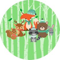 Painel De Festa Redondo 1,50x1,50 - Animais Bosque Verde 003 Painel De Festa Redondo 1,50x1,50 - Animais Bosque Verde 003
