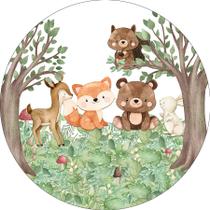 Painel De Festa Redondo 1,50x1,50 - Animais no Bosque Cute 055 Painel De Festa Redondo 1,50x1,50 - Animais no Bosque Cute 055