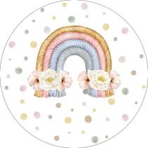 Painel De Festa Redondo 1,50x1,50 - Arco-Íris Boho com Flores 009