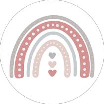 Painel De Festa Redondo 1,50x1,50 - Arco-Íris Boho Coração Rosa 002