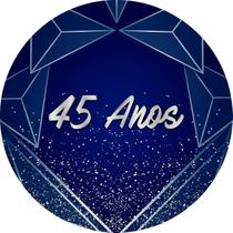 Painel De Festa Redondo 1,50x1,50 - Azul Geometrico Prateado 45 Anos 069
