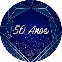 Painel De Festa Redondo 1,50x1,50 - Azul Geométrico Prateado 50 Anos 070 Painel De Festa Redondo 1,50x1,50 - Azul Geométrico Prateado 50 Anos 070