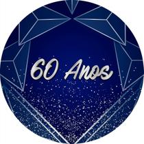 Painel De Festa Redondo 1,50x1,50 - Azul Geométrico Prateado 60 Anos 072