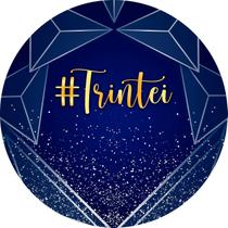 Painel De Festa Redondo 1,50x1,50 - Azul Geométrico Prateado Efeito Glitter Trintei 043 Painel De Festa Redondo 1,50x1,50 - Azul Geométrico Prateado Efeito Glitter Trintei 043