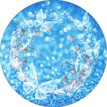 Painel De Festa Redondo 1,50x1,50 - Borboleta Efeito Glitter Azul 033
