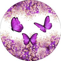 Painel De Festa Redondo 1,50x1,50 - Borboleta Roxo Floral 039