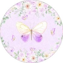 Painel De Festa Redondo 1,50x1,50 - Borboletas Aquarela Lilás 034