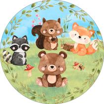 Painel De Festa Redondo 1,50x1,50 - Bosque Animais Aquarela 010 Painel De Festa Redondo 1,50x1,50 - Bosque Animais Aquarela 010