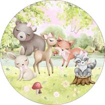 Painel De Festa Redondo 1,50x1,50, Bosque Animais Aquarela 074 Painel De Festa Redondo 1,50x1,50, Bosque Animais Aquarela 074