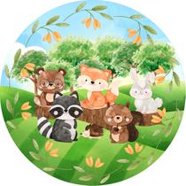 Painel De Festa Redondo 1,50x1,50 - Bosque Animais Folhagens 014 Painel De Festa Redondo 1,50x1,50 - Bosque Animais Folhagens 014