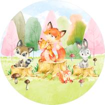 Painel De Festa Redondo 1,50x1,50 - Bosque Cute Animais 020 Painel De Festa Redondo 1,50x1,50 - Bosque Cute Animais 020