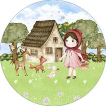 Painel De Festa Redondo 1,50x1,50 - Bosque Menina e Animais 006 Painel De Festa Redondo 1,50x1,50 - Bosque Menina e Animais 006