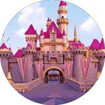 Painel De Festa Redondo 1,50x1,50 - Castelo Encantado Rosa 006