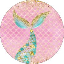 Painel De Festa Redondo 1,50x1,50 - Cauda Sereia Rosa e Verde 014 Painel De Festa Redondo 1,50x1,50 - Cauda Sereia Rosa e Verde 014