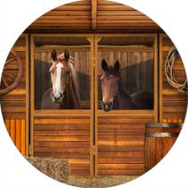 Painel De Festa Redondo 1,50x1,50 - Cavalos no Estábulo Realista 010 Painel De Festa Redondo 1,50x1,50 - Cavalos no Estábulo Realista 010