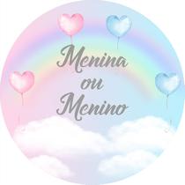 Painel De Festa Redondo 1,50x1,50 - Cha Revelação Menina ou Menino fundo Cute com Arco-Íris e Balões 051