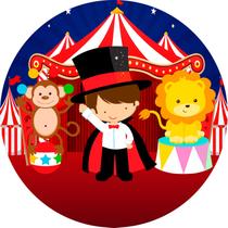 Painel De Festa Redondo 1,50x1,50 - Circo com Menino Mágico Animais 014 Painel De Festa Redondo 1,50x1,50 - Circo com Menino Mágico Animais 014