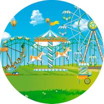 Painel De Festa Redondo 1,50x1,50 - Circo Parque de Diversões Verde Carrossel 018 Painel De Festa Redondo 1,50x1,50 - Circo Parque de Diversões Verde Carrossel 018