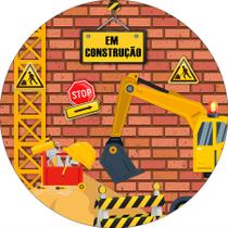 Painel De Festa Redondo 1,50x1,50 - Construção Trator Parede Tijolos 001 Painel De Festa Redondo 1,50x1,50 - Construção Trator Parede Tijolos 001