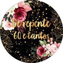 Painel De Festa Redondo 1,50x1,50 - De Repente 60 e Tantos Dourado Floral 148 Painel De Festa Redondo 1,50x1,50 - De Repente 60 e Tantos Dourado Floral 148