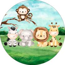 Painel De Festa Redondo 1,50x1,50 - Desenho Safari Animais Cute 007 Painel De Festa Redondo 1,50x1,50 - Desenho Safari Animais Cute 007