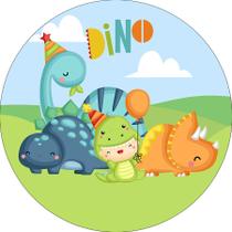 Painel De Festa Redondo 1,50x1,50 - Dinossauros Coloridos 023