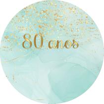 Painel De Festa Redondo 1,50x1,50 - Efeito Glitter Dourado e Mármore 80 anos 095 Painel De Festa Redondo 1,50x1,50 - Efeito Glitter Dourado e Mármore 80 anos 095