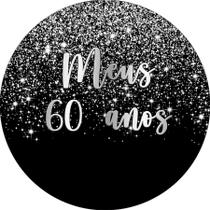 Painel De Festa Redondo 1,50x1,50 - Efeito Glitter Prata 60 Anos 087