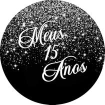 Painel De Festa Redondo 1,50x1,50 - Efeito Glitter Prata Caindo Meus 15 Anos 022
