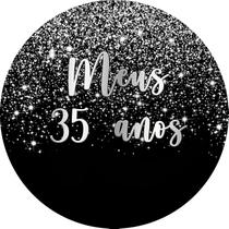 Painel De Festa Redondo 1,50x1,50 - Efeito Glitter Prata Caindo Meus 35 Anos 138