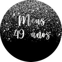 Painel De Festa Redondo 1,50x1,50 - Efeito Glitter Prata Caindo Meus 49 Anos 030 Painel De Festa Redondo 1,50x1,50 - Efeito Glitter Prata Caindo Meus 49 Anos 030
