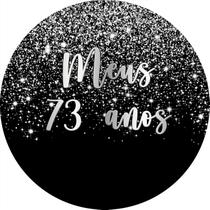 Painel De Festa Redondo 1,50x1,50 - Efeito Glitter Prata Caindo Meus 73 Anos 048 Painel De Festa Redondo 1,50x1,50 - Efeito Glitter Prata Caindo Meus 73 Anos 048
