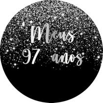 Painel De Festa Redondo 1,50x1,50 - Efeito Glitter Prata Caindo Meus 97 Anos 070