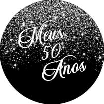 Painel De Festa Redondo 1,50x1,50 - Efeito Glitter Prata Meus 50 Anos 079 Painel De Festa Redondo 1,50x1,50 - Efeito Glitter Prata Meus 50 Anos 079