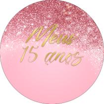 Painel De Festa Redondo 1,50x1,50 - Efeito Glitter Rose 15 Anos 015