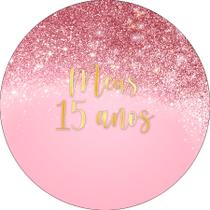 Painel De Festa Redondo 1,50x1,50 - Efeito Glitter Rose Meus 15 Anos 061 Painel De Festa Redondo 1,50x1,50 - Efeito Glitter Rose Meus 15 Anos 061