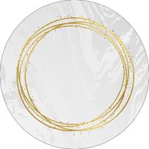 Painel De Festa Redondo 1,50x1,50 - Efeito Mármore Branco Circulo Dourado 038