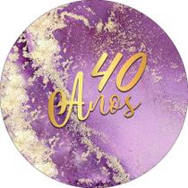 Painel De Festa Redondo 1,50x1,50 - Efeito Mármore Roxo com Dourado 40 Anos 191 Painel De Festa Redondo 1,50x1,50 - Efeito Mármore Roxo com Dourado 40 Anos 191