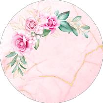 Painel De Festa Redondo 1,50x1,50 - Efeito Marmorizado Rosa com veios dourados 148