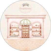 Painel De Festa Redondo 1,50x1,50, Fachada Confeitaria Bege 030