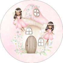 Painel De Festa Redondo 1,50x1,50 - Fada Cogumelo com Flores 014