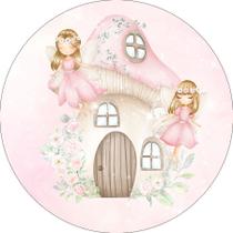 Painel De Festa Redondo 1,50x1,50 - Fada Loira Cogumelo com Flores 012