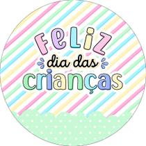 Painel De Festa Redondo 1,50x1,50 - Feliz Dia das Crianças Listrado com Poás 075 Painel De Festa Redondo 1,50x1,50 - Feliz Dia das Crianças Listrado com Poás 075