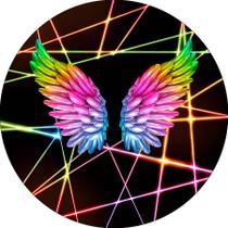 Painel De Festa Redondo 1,50x1,50 - Fios Efeito Neon Asas 013