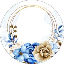 Painel De Festa Redondo 1,50x1,50 - Floral Azul Com Marrom 165 Painel De Festa Redondo 1,50x1,50 - Floral Azul Com Marrom 165