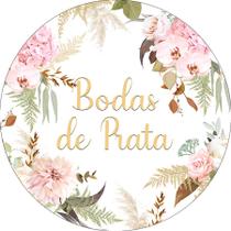 Painel De Festa Redondo 1,50x1,50 - Flores Bodas de Prata Elegante 034
