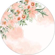 Painel De Festa Redondo 1,50x1,50, Flores Tom Salmão 197 Painel De Festa Redondo 1,50x1,50, Flores Tom Salmão 197